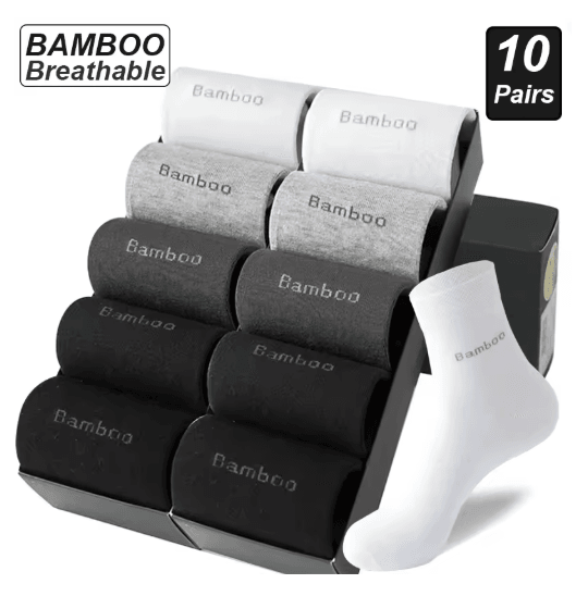 Mens Bamboo Fiber Socks 10 Pair Breathable Antibacterial Casual And Business Set EU 38 46 5black 5grey eur38 46(us6 11)