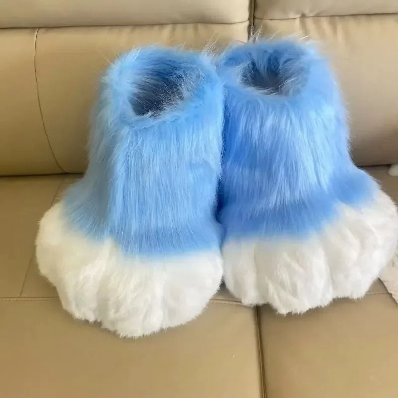 Fluffy Kig Fursuit Cosplay Paw Shoes orange 3.5