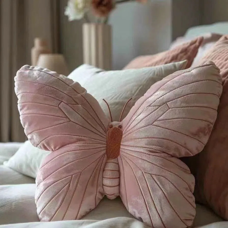 Pink Butterfly Cushion Throw Pillow, Decorative Animal Pillow For Kids, Living Room Bed Butterfly Decor butterfly