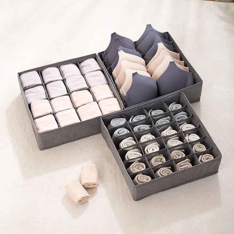 Foldable Grid Drawer Organizer Box For Socks, Underwear & Leggings (7 16 24 Slots) beige 24 Grids