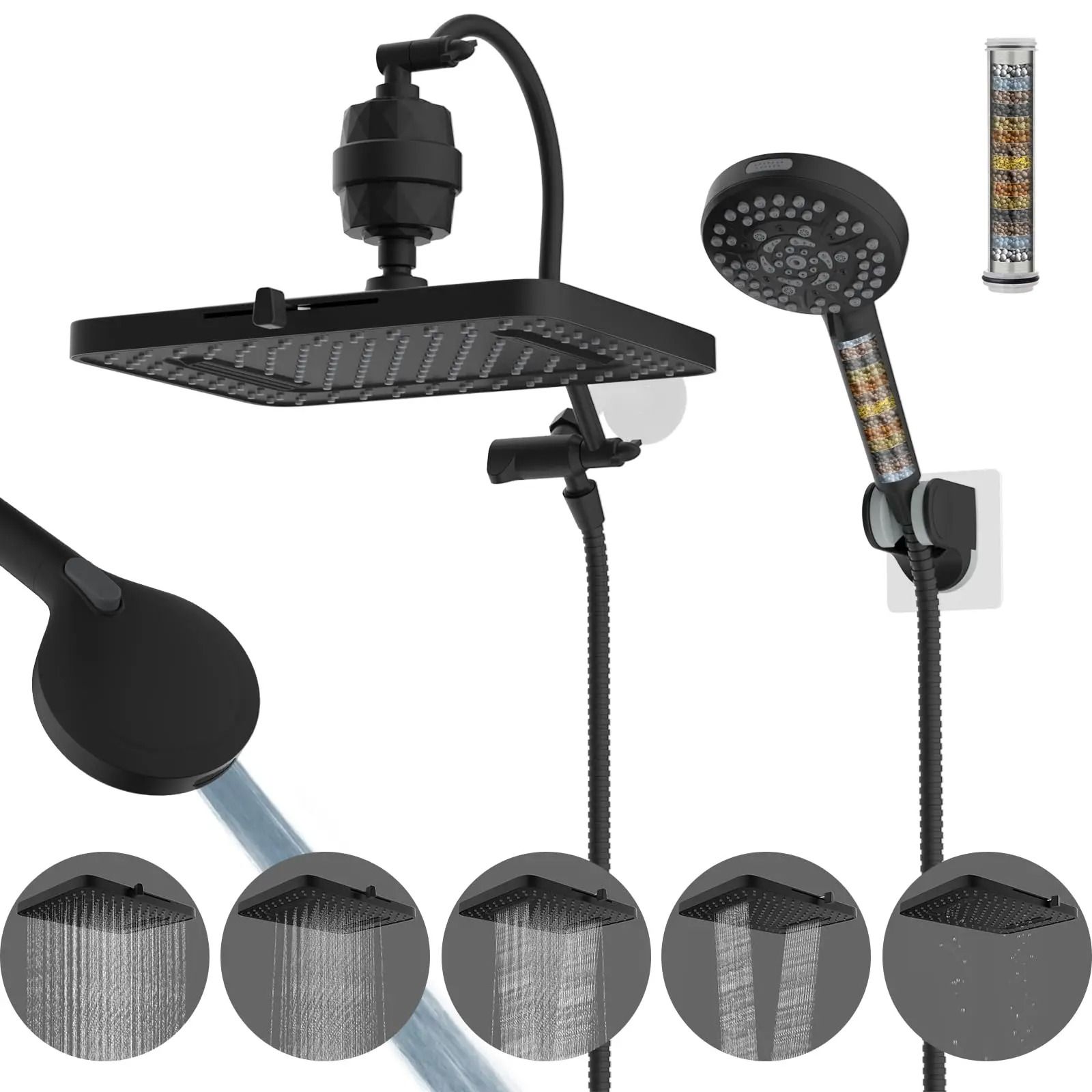 Upgraded Dual Filtered Rainfall And Handheld Shower Combo matte Black