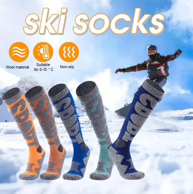Thermal Knee High Skiing Socks Warm Snowboarding Cold Weather Socks black