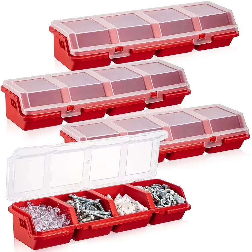 4 Compartment Parts Storage Box With Lid, Clear Screw Organizer Box For Small Hardware, Crafts, And Tool Parts blue