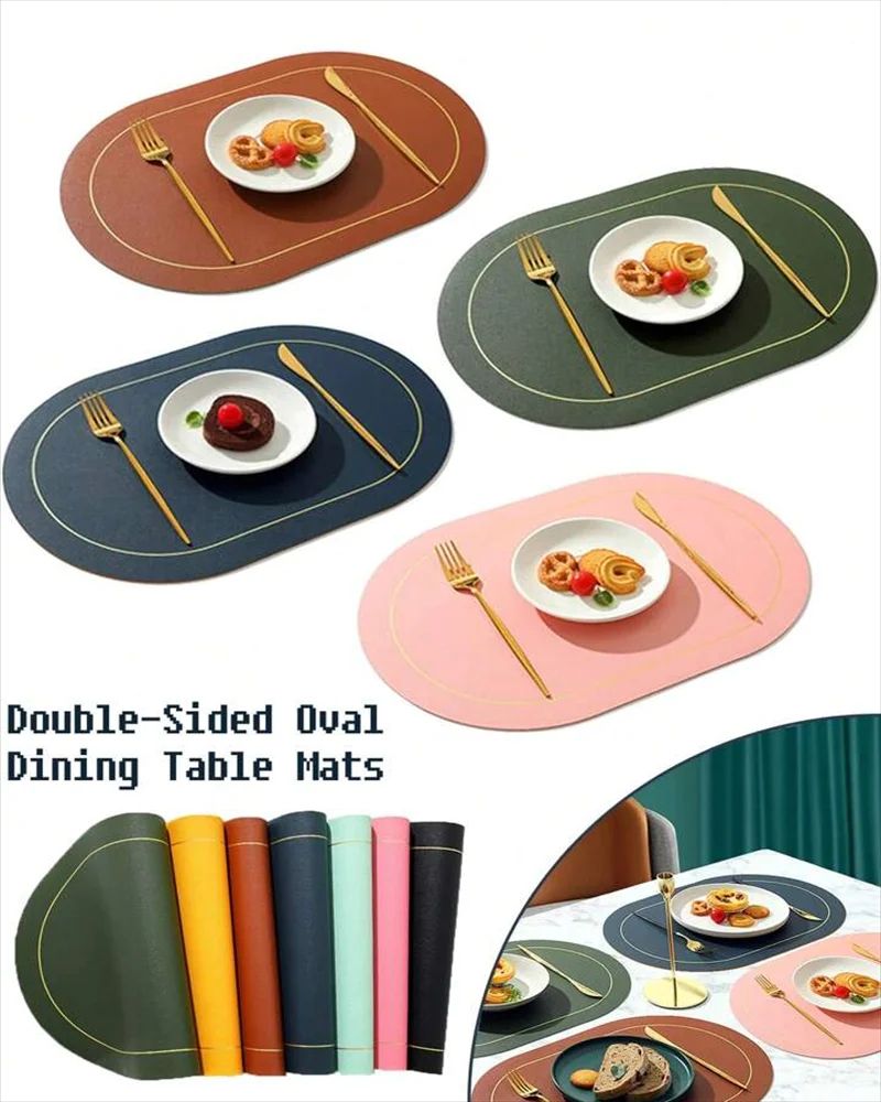 Faux Leather Placemats Double Sided, Washable, Non Slip Table Mats For Stylish Dining blue 1pc 17.72 11.81 Inches