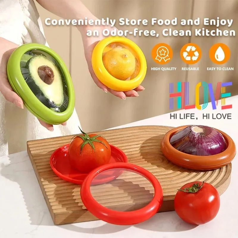Fruit & Vegetable Saver Containers Set Clear Lid Sealed Keepers For Avocado Tomato Onion Lemon Reusable Fridge Storage green