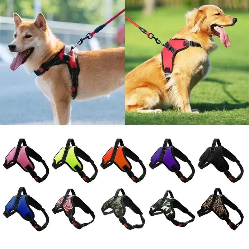 Heavy Duty Adjustable Reflective Dog Harness And Leash Set red s