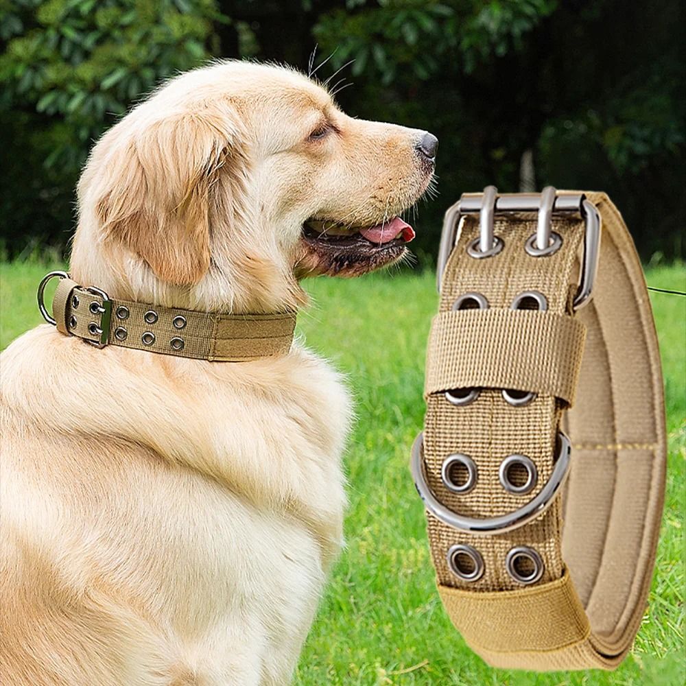 Professional Adjustable Military Dog Collar With Metal Hardware green l