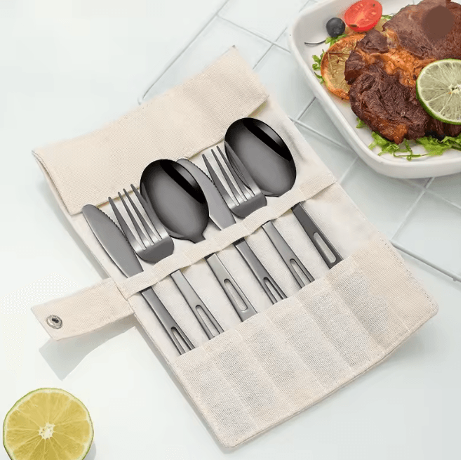 Stainless Steel Camping Cutlery Set Portable Spoon Fork Knife With Storage Bag i