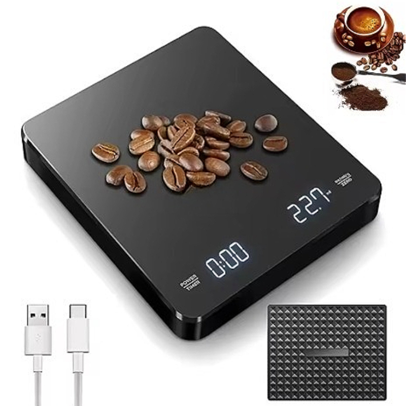 Digital Coffee Scale With Timer LED Display Silicone Pad USB Charging Electronic Coffee Scale Home Cafe Gift black