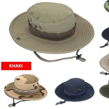 Wide Brim Boonie Bucket Hats For Fishing, Hunting, Outdoor Safari Camo Sun Cap With Mesh Ventilation navy