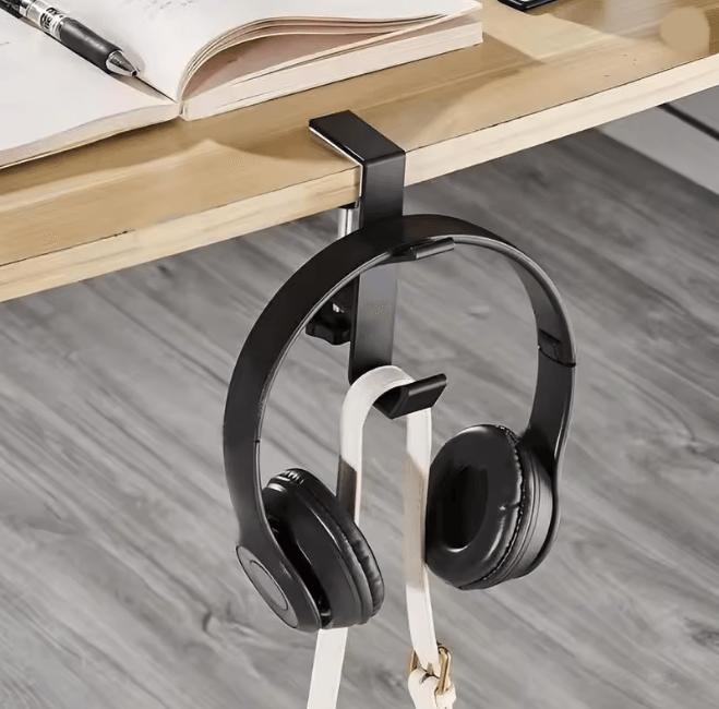 Under Desk Headphone Stand Clamp Mount Aluminum Headset Holder grey