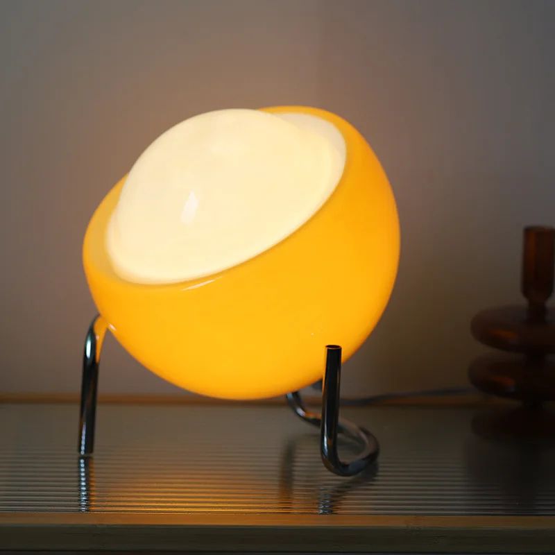 Bauhaus Nordic Glass Table Lamp, Retro LED Night Light For Bedroom Bedside, Artistic Living Room Desk Decor Lamp orange