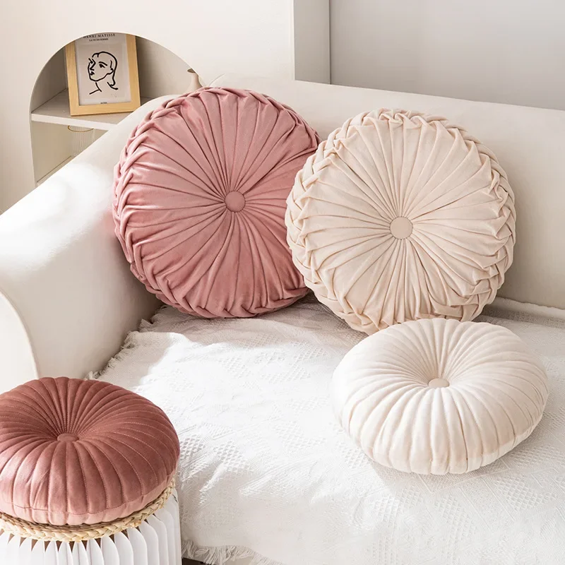 Round Pumpkin Pillow Pink Cushion Living Room Sofa Decorative Wheel Futon qianfen