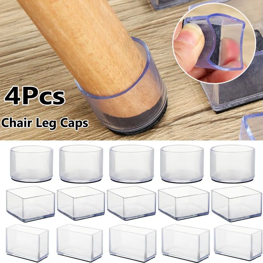 4 Pcs Transparent PVC Chair Leg Caps | Non Slip Table Foot Covers | Floor Protector Pads For Round Furniture Legs 0.981.77 In Rectangle