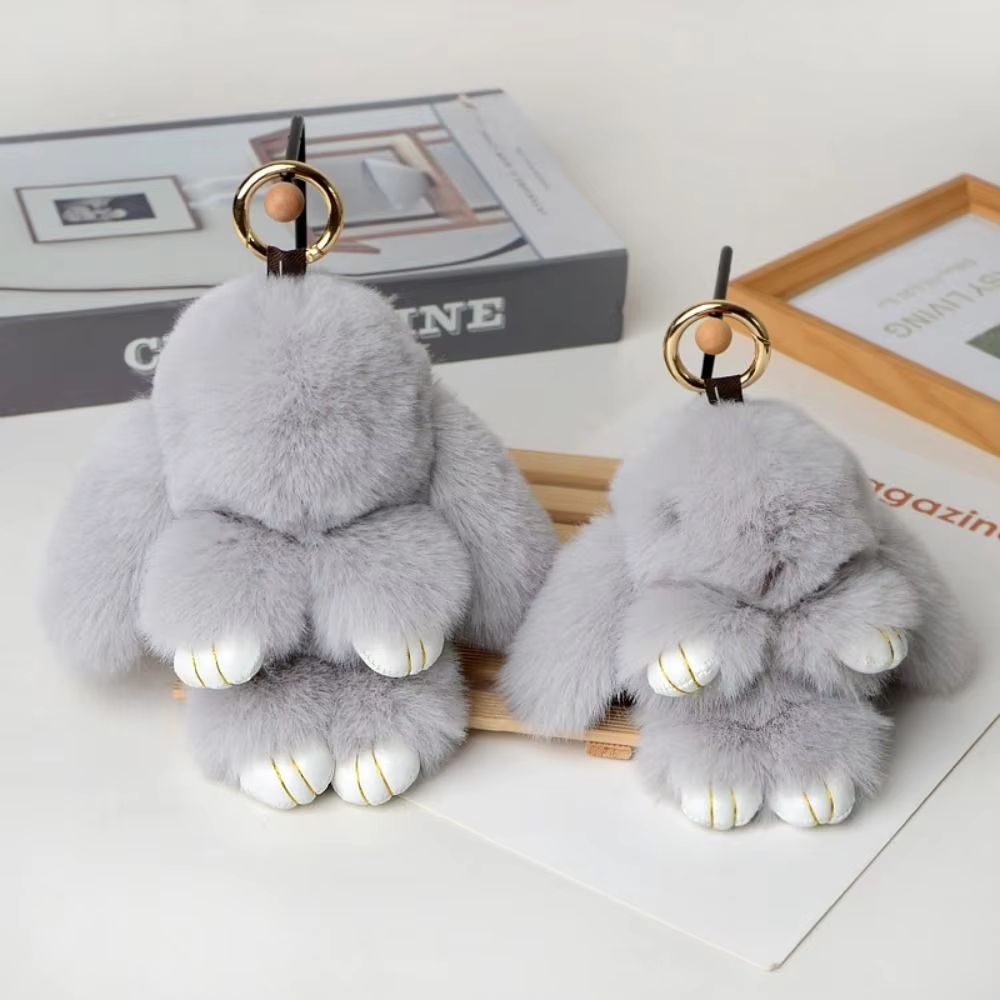 Fluffy Bunny Fur Pom Pom Keychain Soft Cute Rabbit Bag Charm white