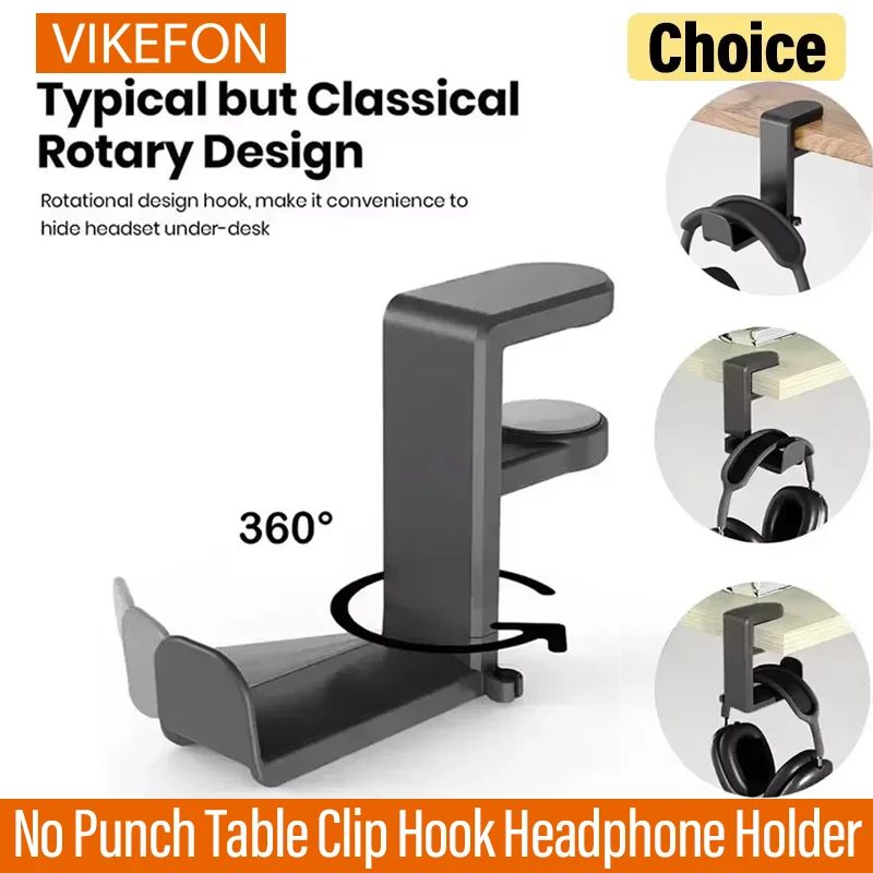 Rotating Desk Clip Headphone Holder white
