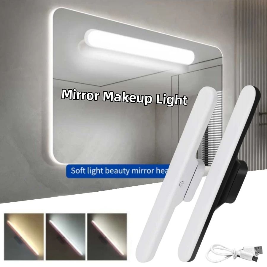 LED Makeup Mirror Light USB Rechargeable Stepless Dimming Magnetic Vanity Lamp black