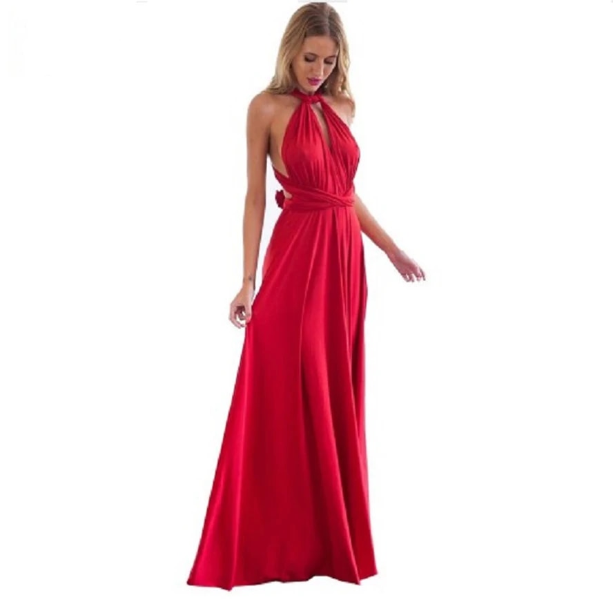 Sexy Women Multiway Wrap Convertible Boho Maxi Dress, Red Bandage Long Dress For Party Bridesmaids, Infinity Robe Longue light Grey s