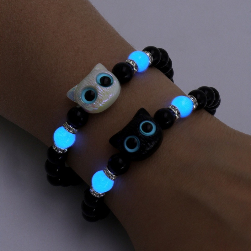 Cartoon Big Eye Cat Luminous Bracelet For Women, Trendy Black Cat Pendant, New Design Friendship Jewelry Gifts blue Black