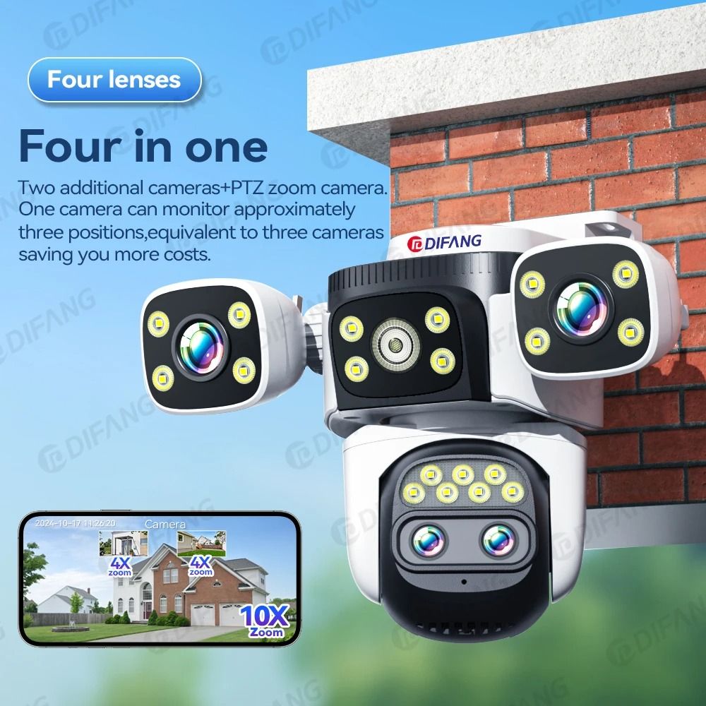 10K UHD WiFi6 Three Screen Outdoor Security Camera 5k Cam