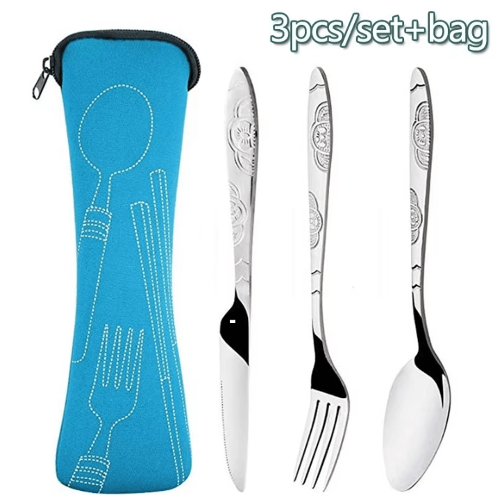 Portable Washable Picnic Cutlery Set In Zipper Travel Pouch black