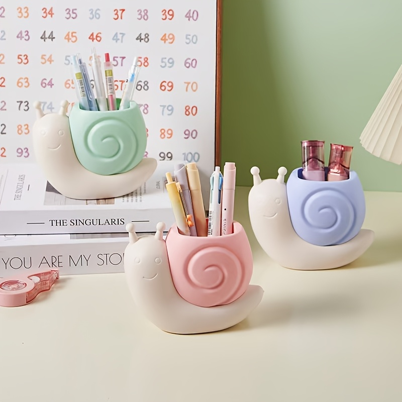 Cute Cartoon Snail Dinosaur Pen Holder Desktop Storage Organizer, Creative Office Desk Accessory pink