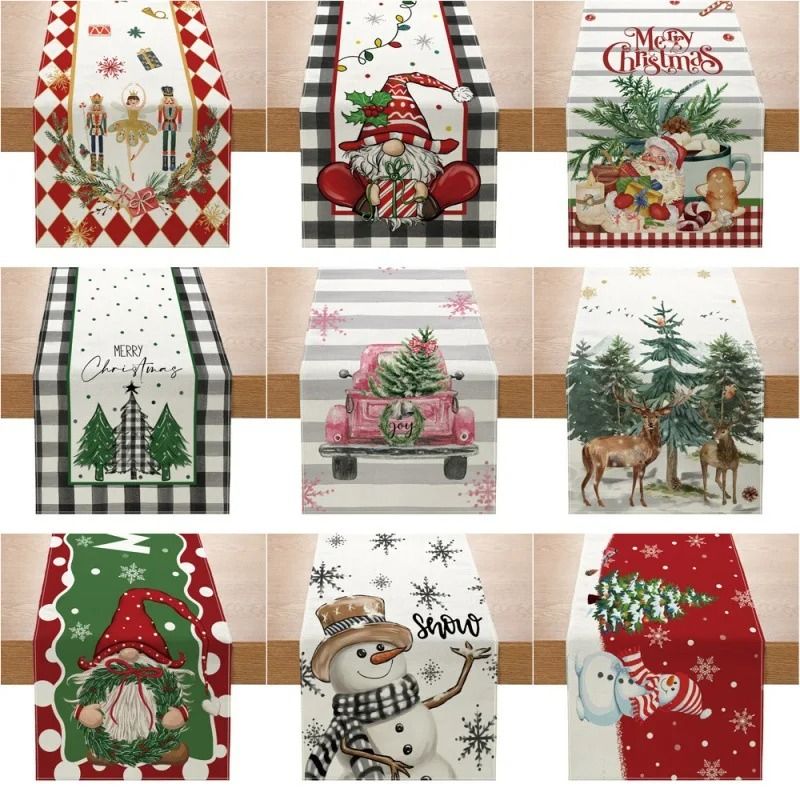 Christmas Table Runner Creative Printed Linen Dinner Table Mat & Festive Xmas Decor 7
