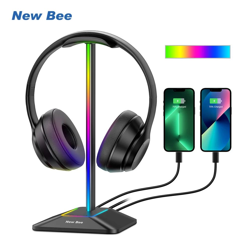 RGB Gaming Headphone Stand With USB silver