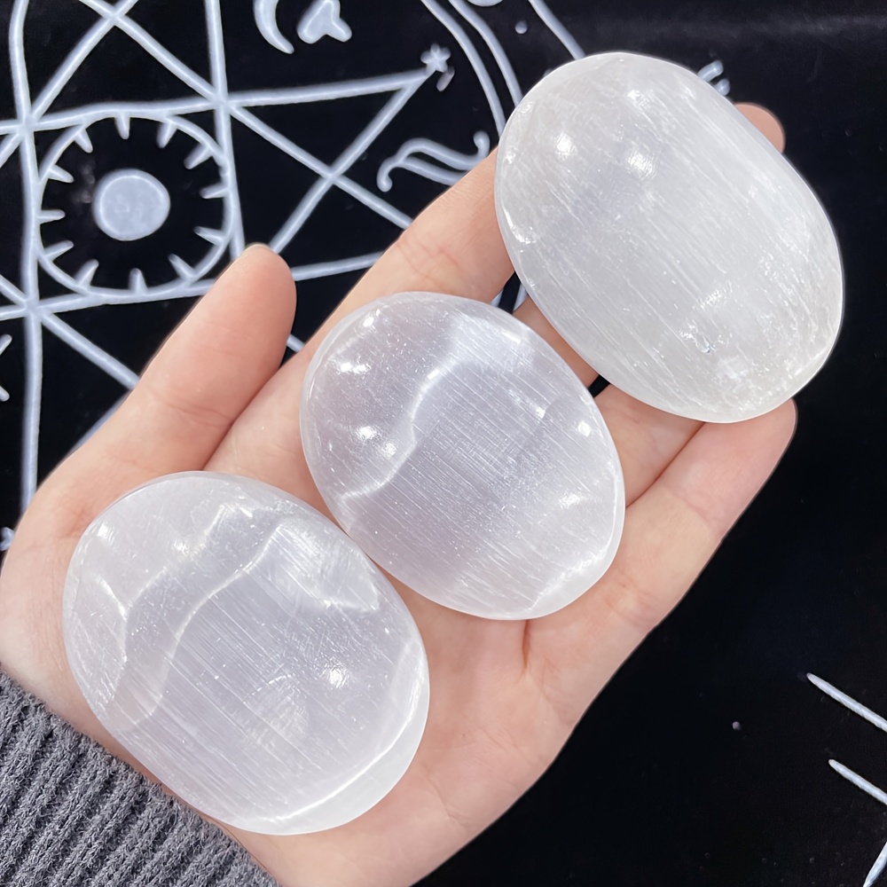 Oval Shape Polished Selenite Palm Crystal Stone, Natural Mineral Design For Meditation & Holiday Home Decor Gift Oval Shape Polished Selenite Palm Crystal Stone, Natural Mineral Design For Meditation & Holiday Home Decor Gift