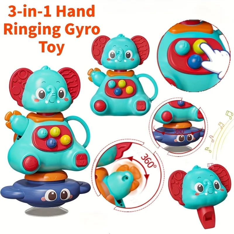 3 in 1 Blue Elephant Spinning Top Toy With Strong Suction Cup Baby Sensory Play, High Chair Travel Gift 2026 suction Cup Elephant