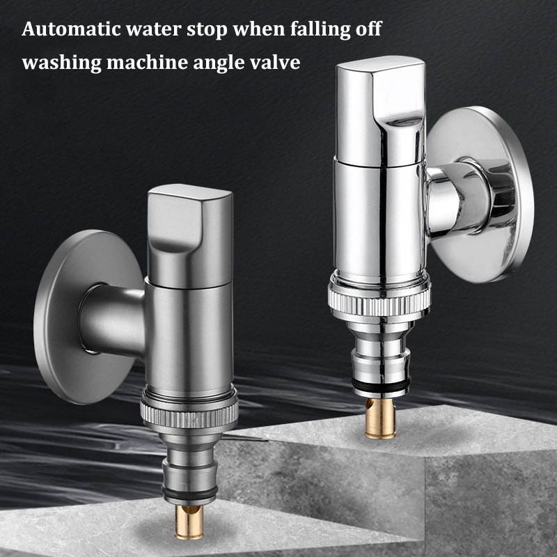 All Copper Automatic Water Stop Valve Clip on Faucet Joint Washing Machine Drum Universal silver