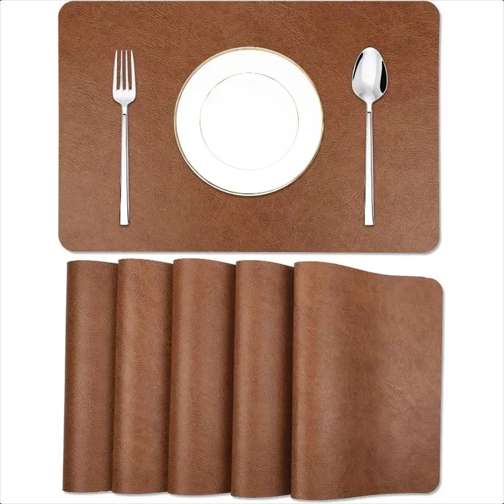 Cowhide Faux Leather Placemats Set Heat Resistant, Waterproof, Non Slip Table Mats For Dining & Kitchen Protection green 4pcs 17.52 11.81 Inches