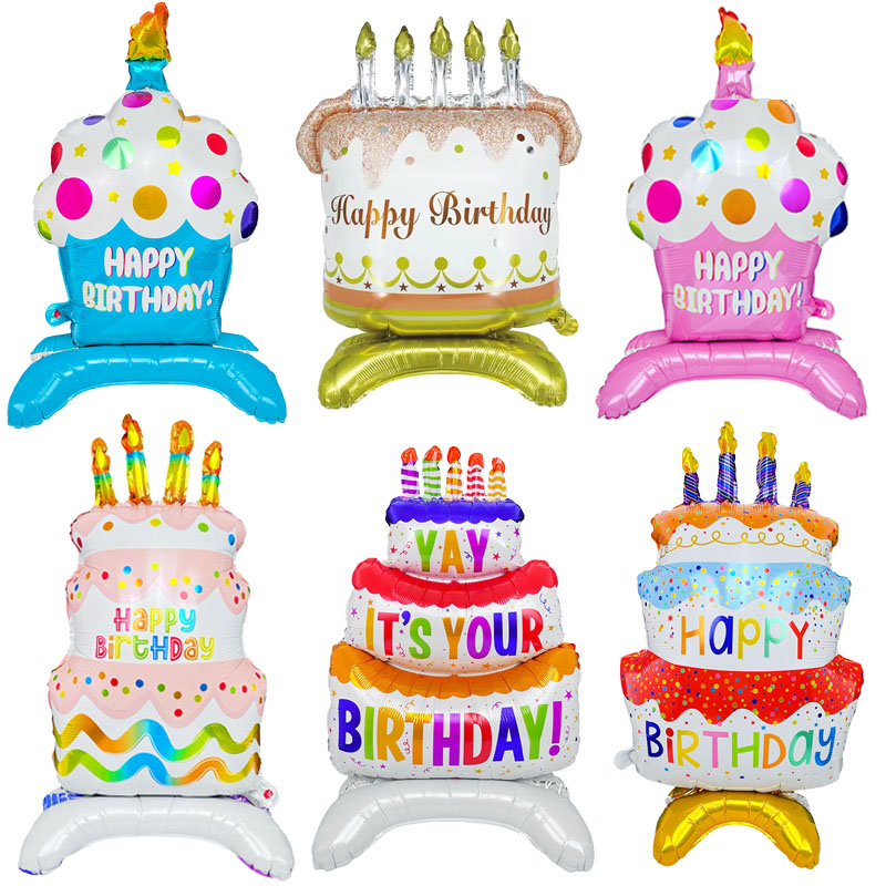 Cute Cake Balloon, Base Standing Foil Balloon, Kids Birthday Party Decor Supplies a