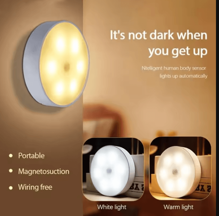 USB Motion Sensor Night Light Rechargeable Wireless PIR LED Lamp with Switch white