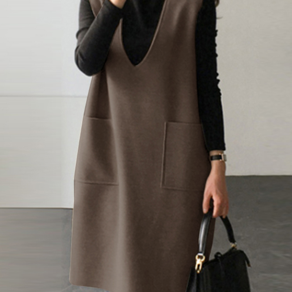 Loose Sleeveless Apron Dress Vintage Women Corduroy Casual Holiday Oversize brown xxxl