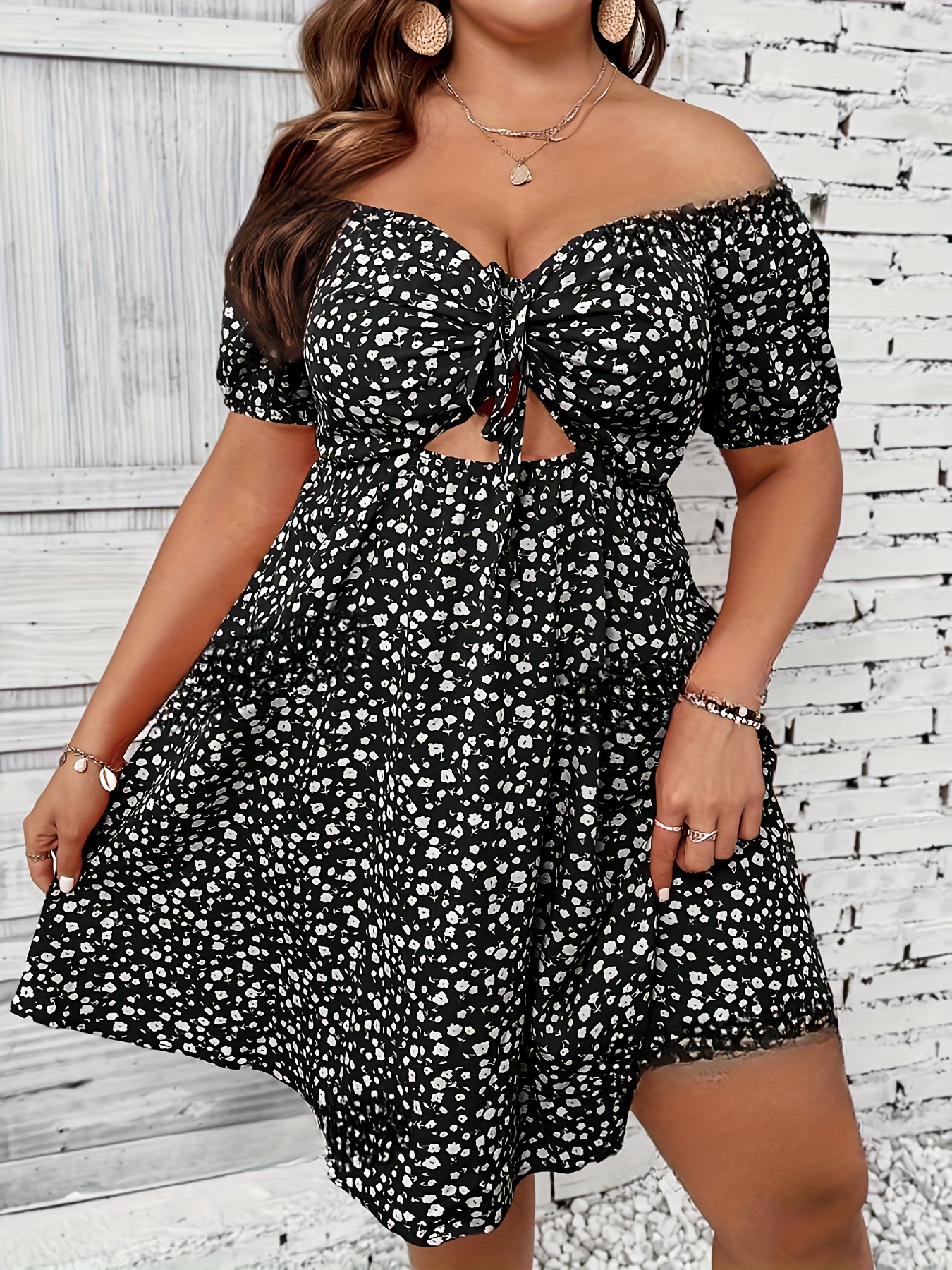Elegant Floral Print Plus Size Summer Dress, Casual Vacation Off The Shoulder Strapless Dress For Women 2xl