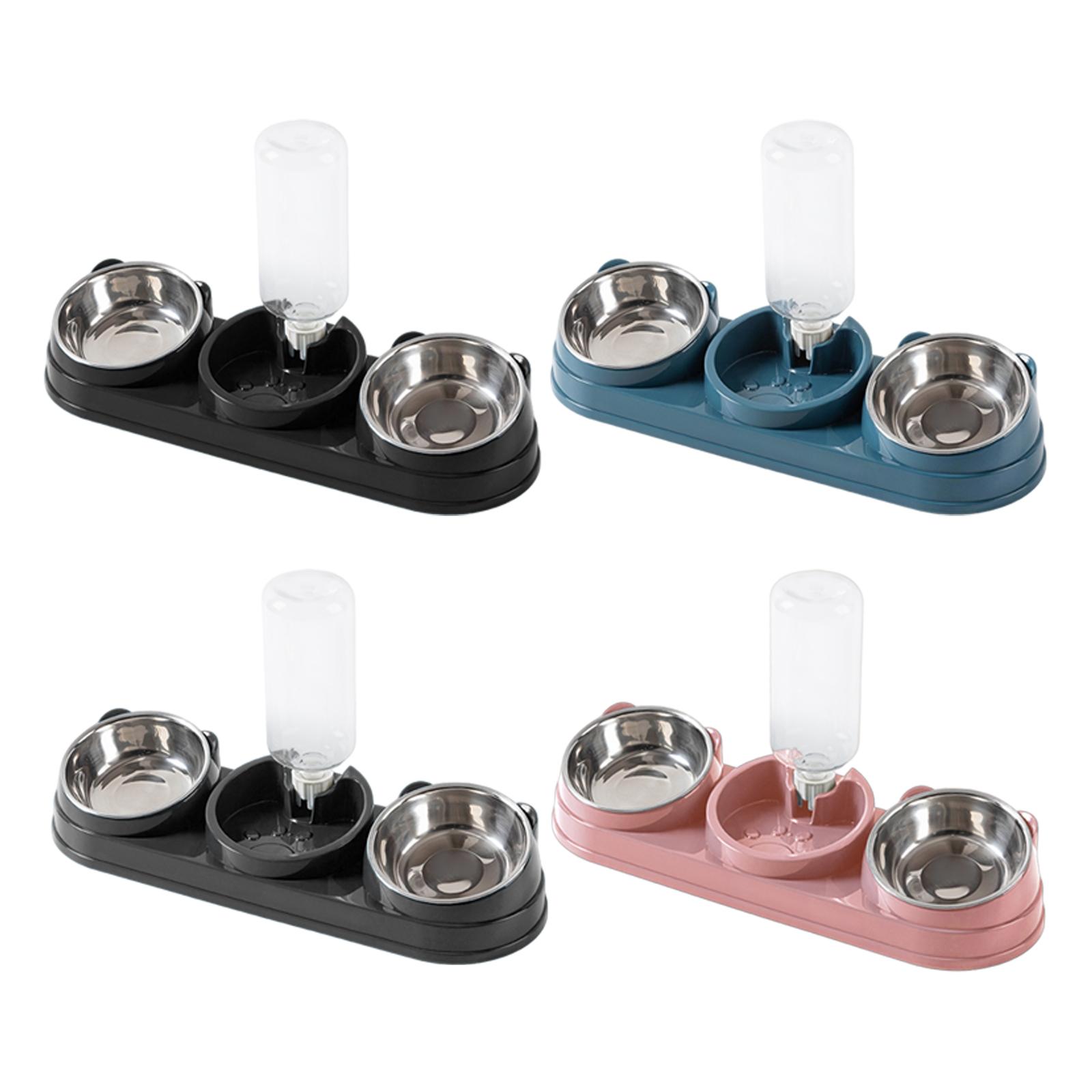 3 in 1 Triple Cat Bowl, Pet Food And Water Bowl, Tilted At 15 For Wet And Dry Food black