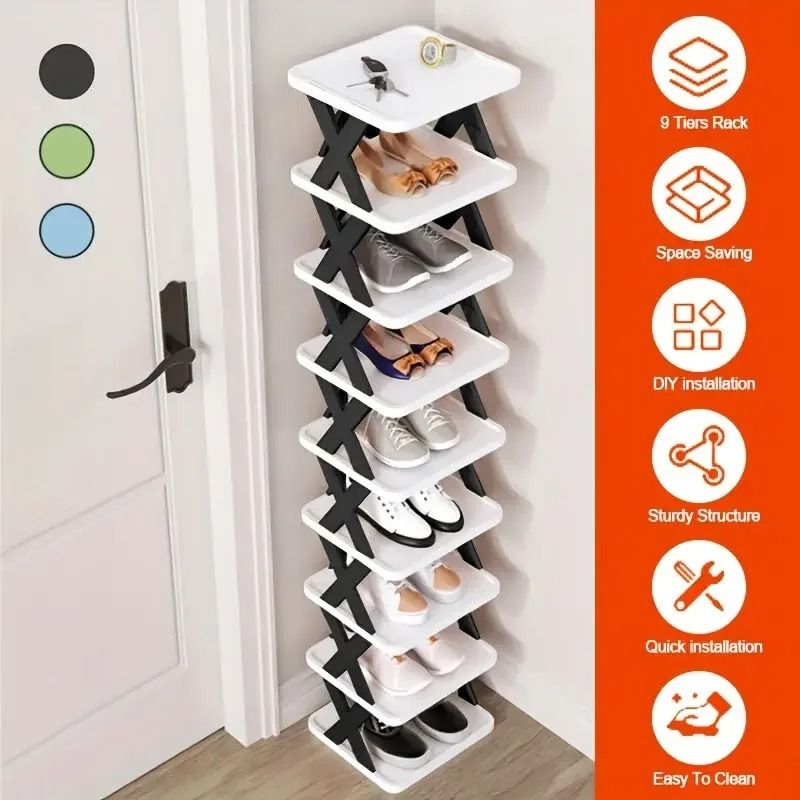 Vertical Space Saving Multi Layer Shoe Organizer solid Black 9 tier