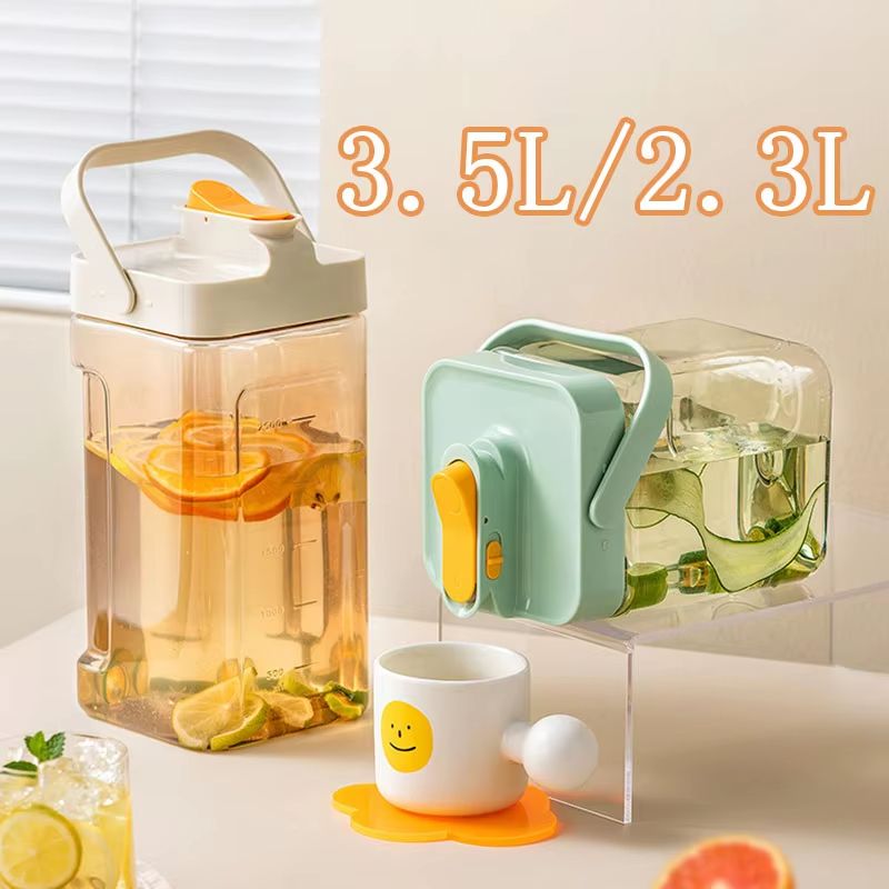 Large Capacity Refrigerator Beverage Dispenser With Faucet Cold Water And Juice Kettle 3.5 L 118.34 Fl Oz White