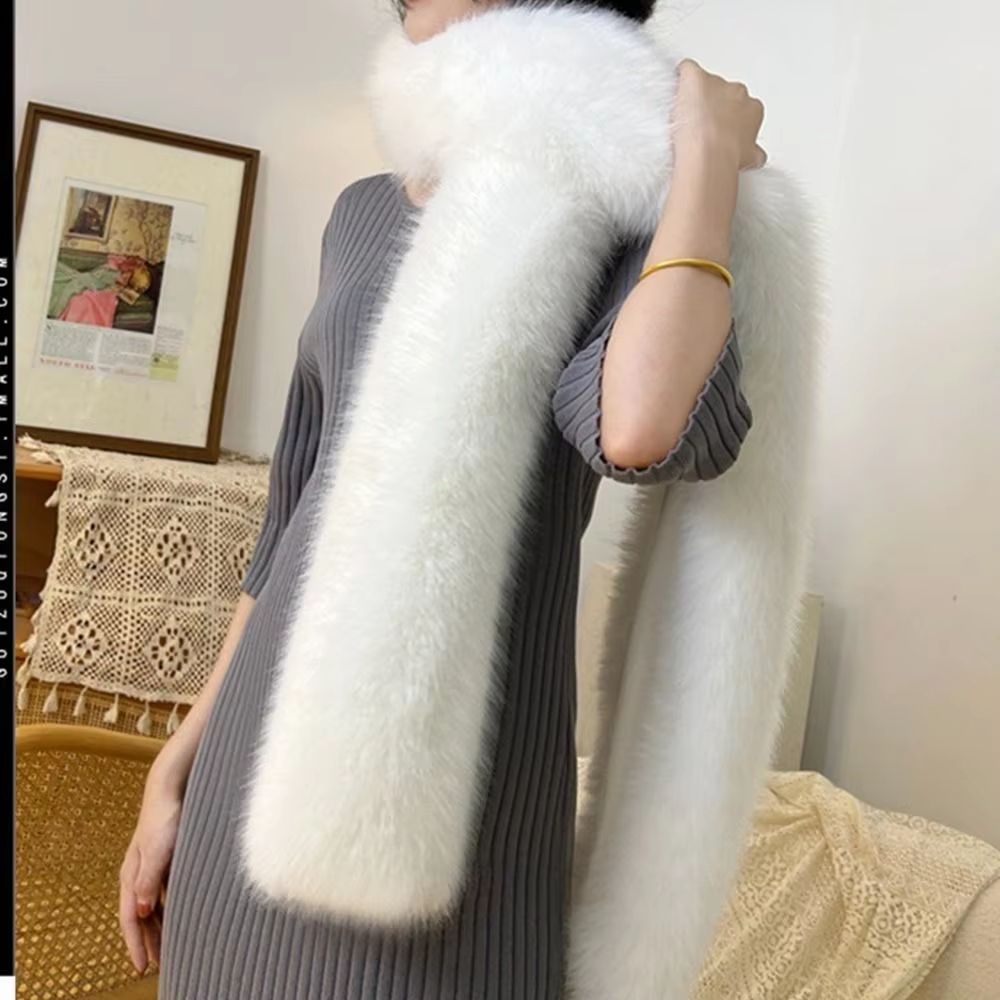Luxury Plush Fake Fur Long Scarf 70.87in Soft Winter Wrap & Shawl beige