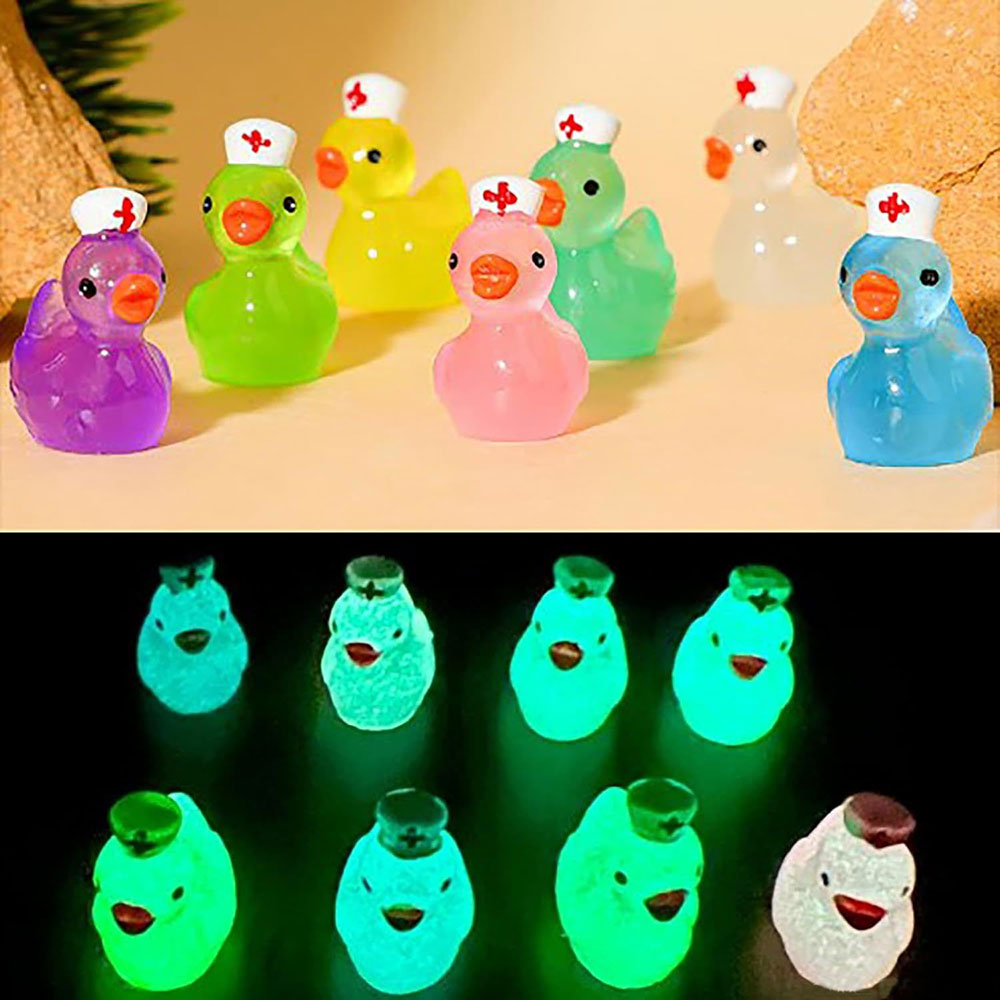 Fairy Garden Decor, Glow In Dark Nurse Duck Figurine, Fluorescent Night Light, Miniature Accessories For DIY Micro Lands 10pcs