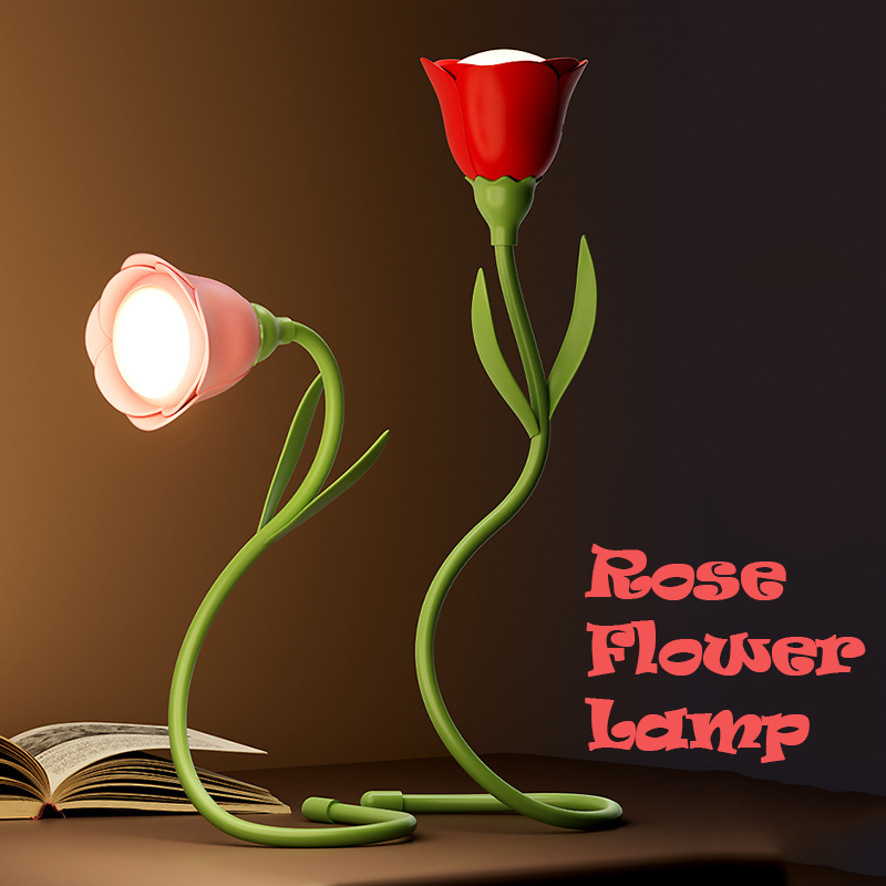 Creative Rechargeable Rose LED Desk Lamp, Bendable Dimmable Flower Night Light With Brightness Memory violet