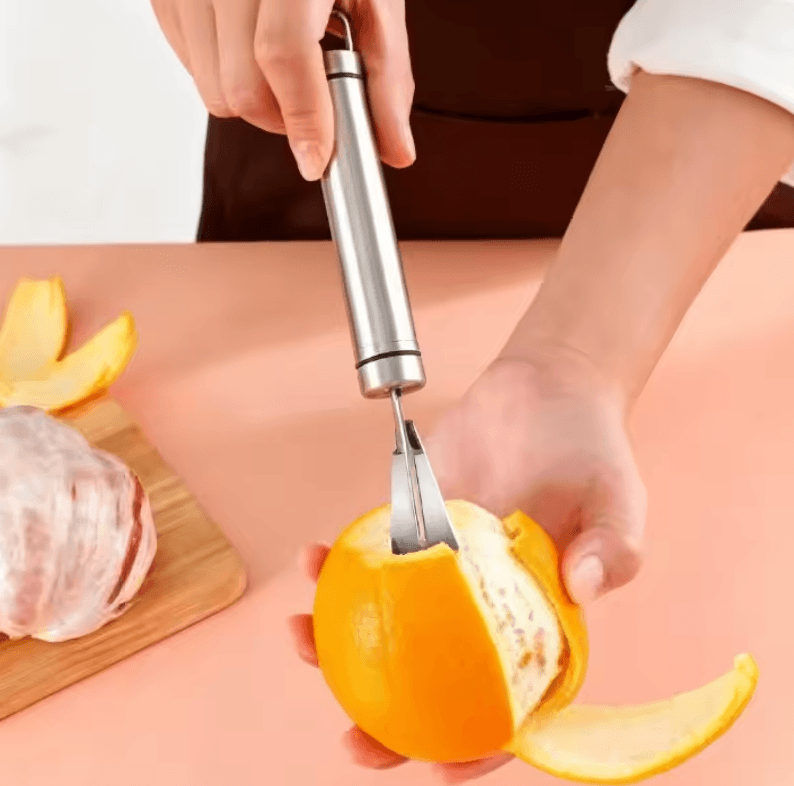 Stainless Steel Citrus Peeler And Cutter Orange Lemon Peeler Tool With Handle silver