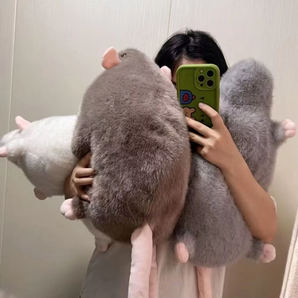 Cute Oversized Mouse Plush Doll With Flower Branch, Soft Long Hug Pillow (11.81in, 17.72in, 35.43in) grey 17.72in