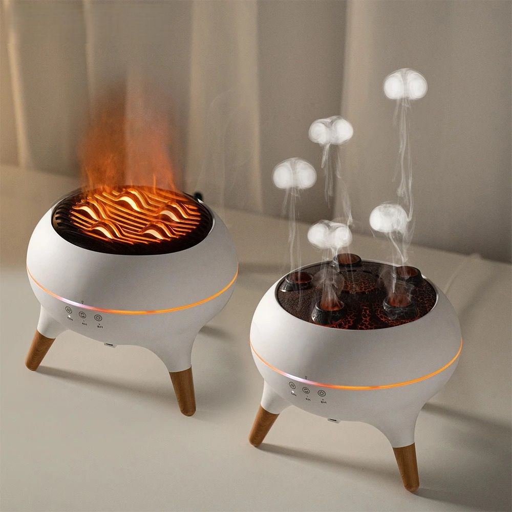 Dynamic Jellyfish & Gradient Flame Air Humidifier Smart Essential Oil Aroma Diffuser flames