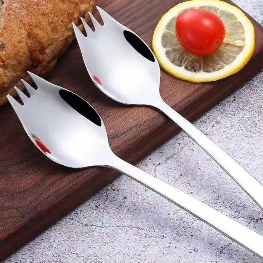 Multi Functional Stainless Steel Spoon & Fork Set Tableware For Noodles, Fruit & Salad 10pcs