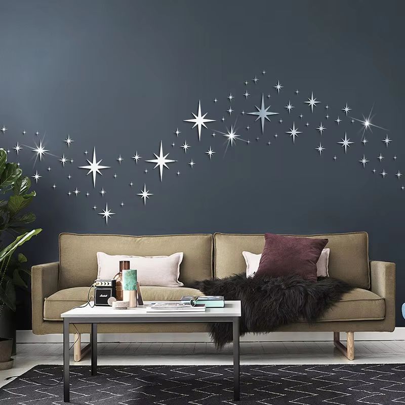 82 Piece Acrylic Mirror Wall Stickers 3D Star Wall Decor Self Adhesive For Home, Bedroom & Living Room 82 Piece Acrylic Mirror Wall Stickers 3D Star Wall Decor Self Adhesive For Home, Bedroom & Living Room