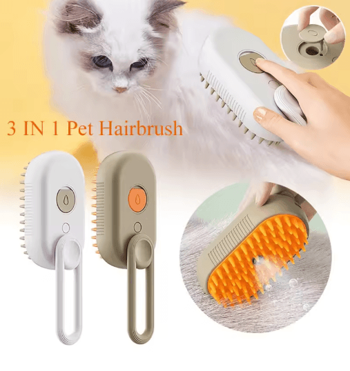 3 in 1 Electric Pet Steam Brush Spray, Massage & Grooming Comb For Cats & Dogs white2