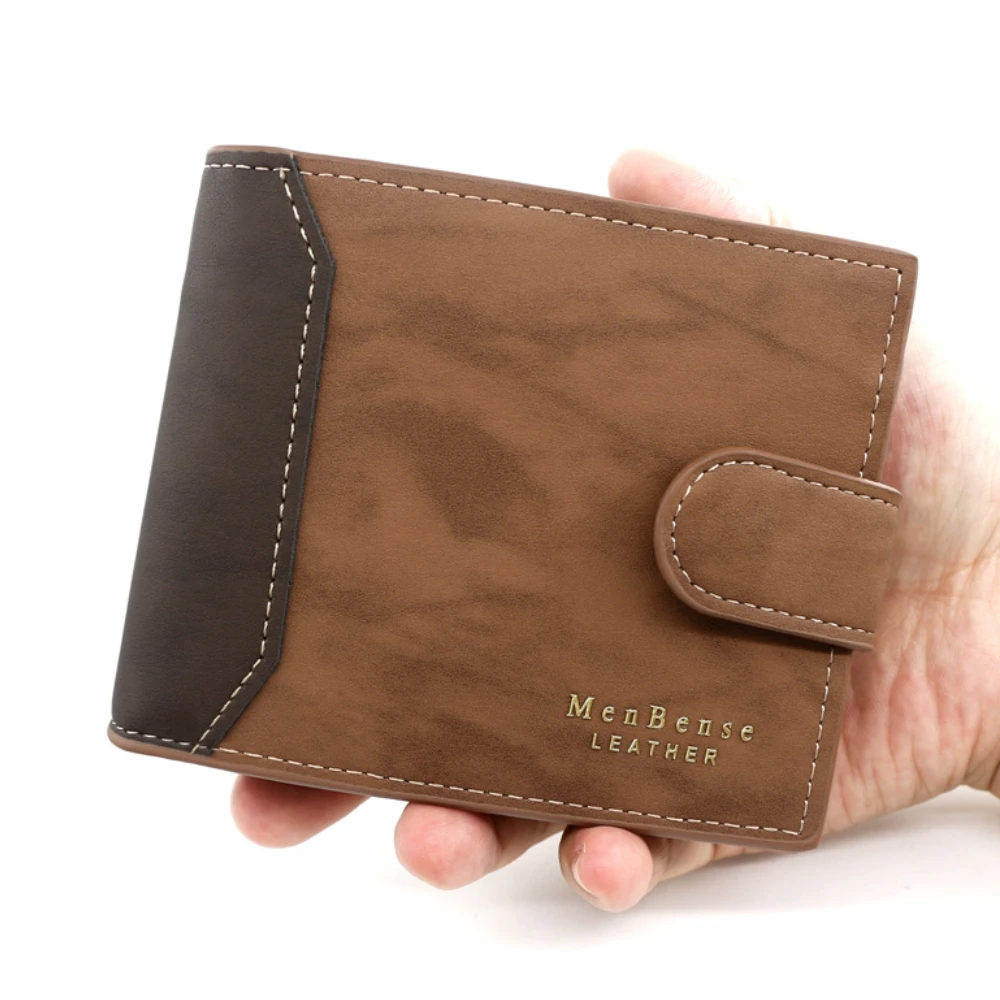 Male Short Zipper Wallet, Men's Business Wallet High Quality PU Leather, Credit Card Holder Case, Coin Pocket Purse dark Coffee
