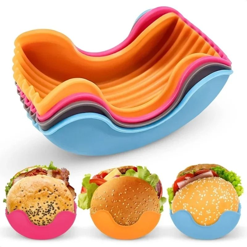 Reusable Silicone Burger Tray Flexible Burger Holder Shelf & Sandwich Rack For Kitchen & Dining blue